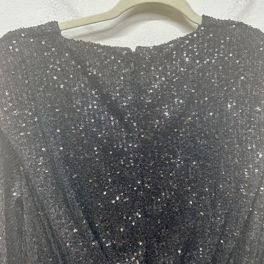 House of CB Elias black long sleeve sparkly sequined mini party dress L+ 14-16 - Picture 9 of 11